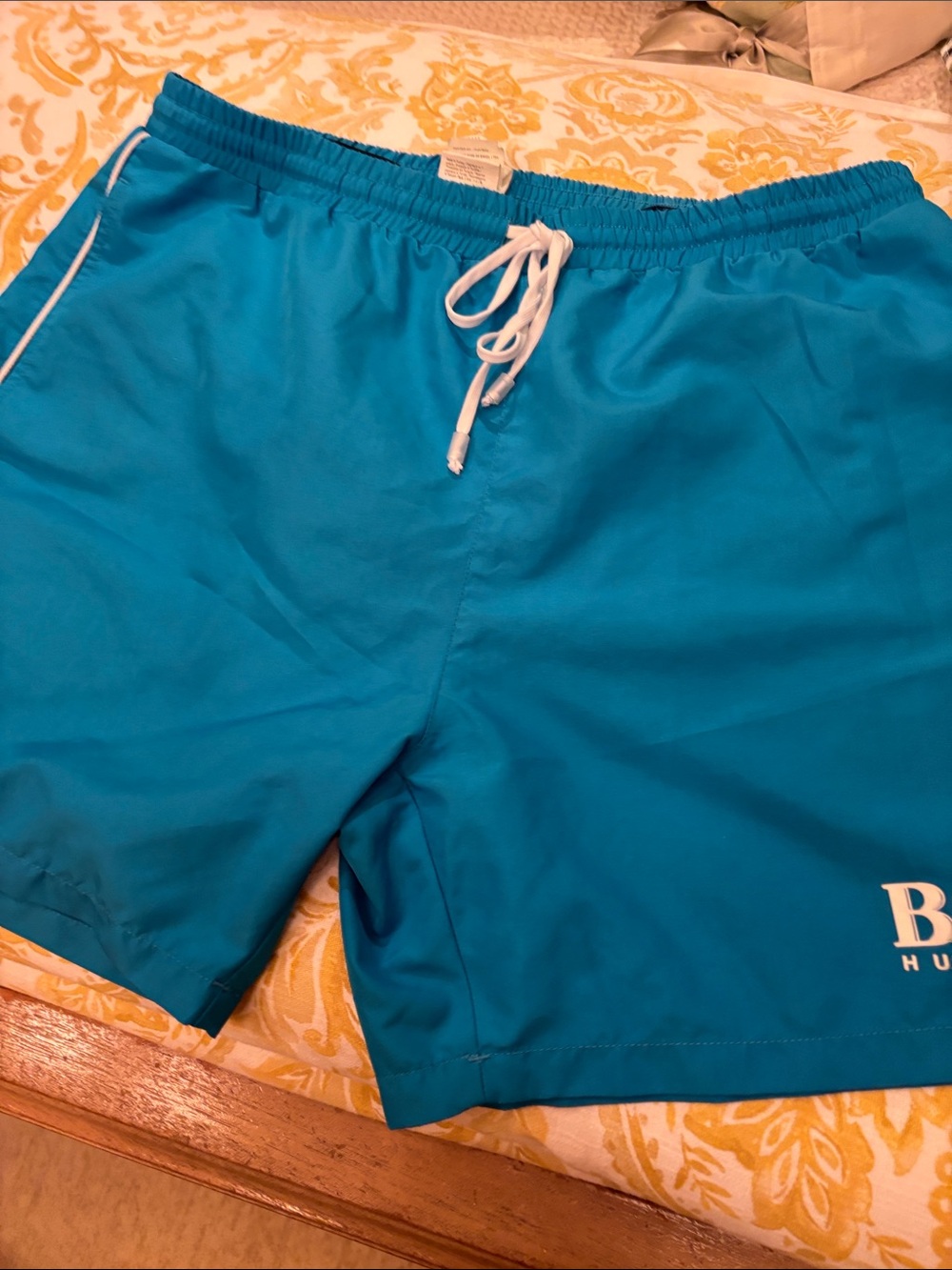 Hugo Boss Bright Turquoise Swim Shorts with White Drawstring